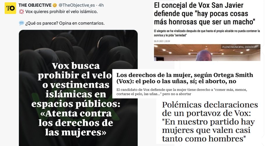 Que ahora resulta que a VOX le preocupan los derechos de las mujeres "que valen casi tanto como los hombres" aunque no tengan "la honra de ser machos". Concretamente, el derecho a comer más o menos y a cortarse el pelo y las uñas.