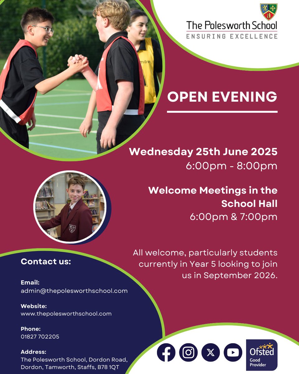 Don't forget our Open Evening is next Wednesday if your child is currently in Year 5! Come and join us to look around our wonderful school and meet some of our fabulous teachers and students!

#openevening #openevening2025 #year5 #thepolesworthschool #polesworthschool #polesworth