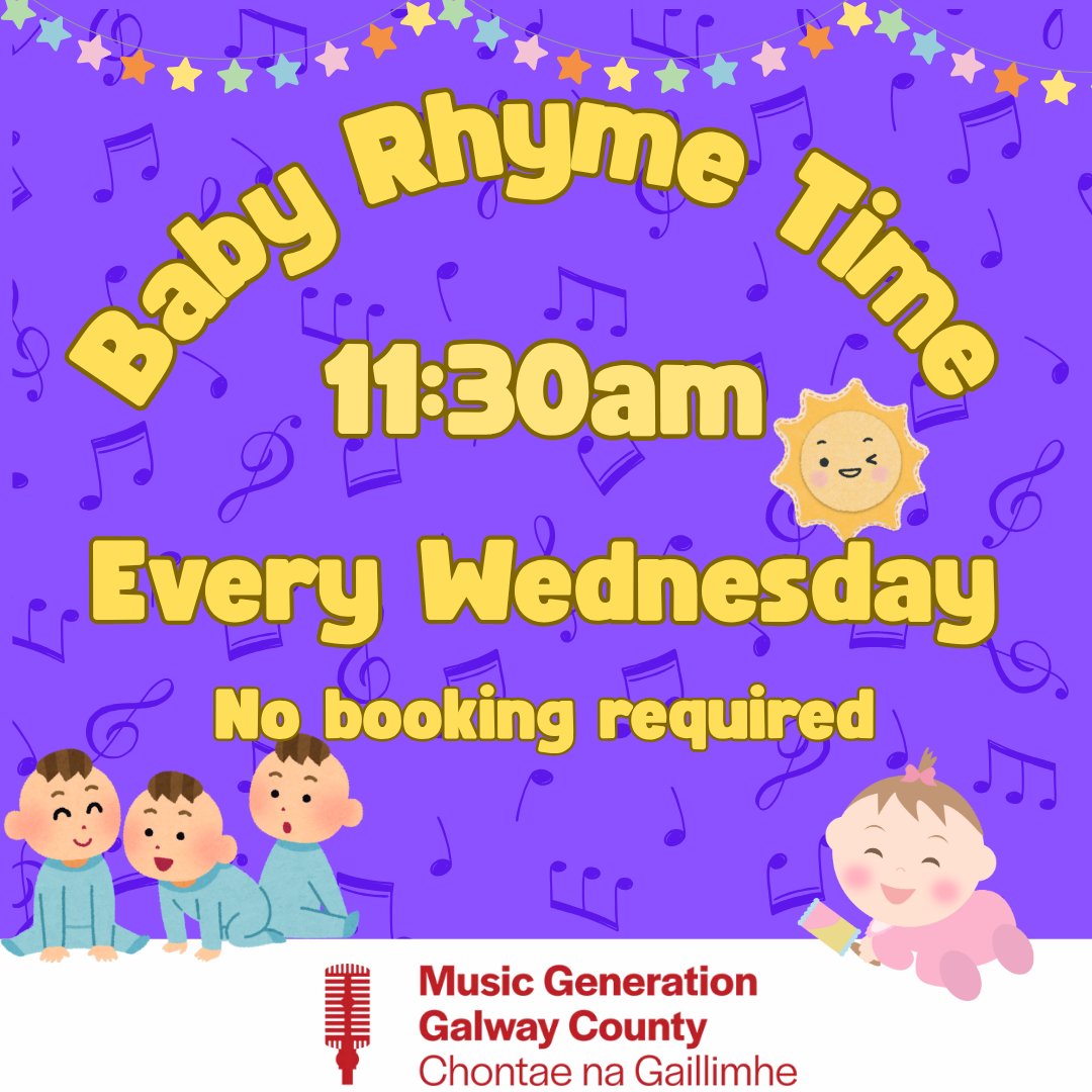 🎶👶🏻 Baby Rhyme Time 👶🏻🎶

📣 Join Veronica Dempsey from Music Generation Galway County in Ballinasloe Library every Wednesday at 11.30am for the Summer.

No booking is required and all are welcome!