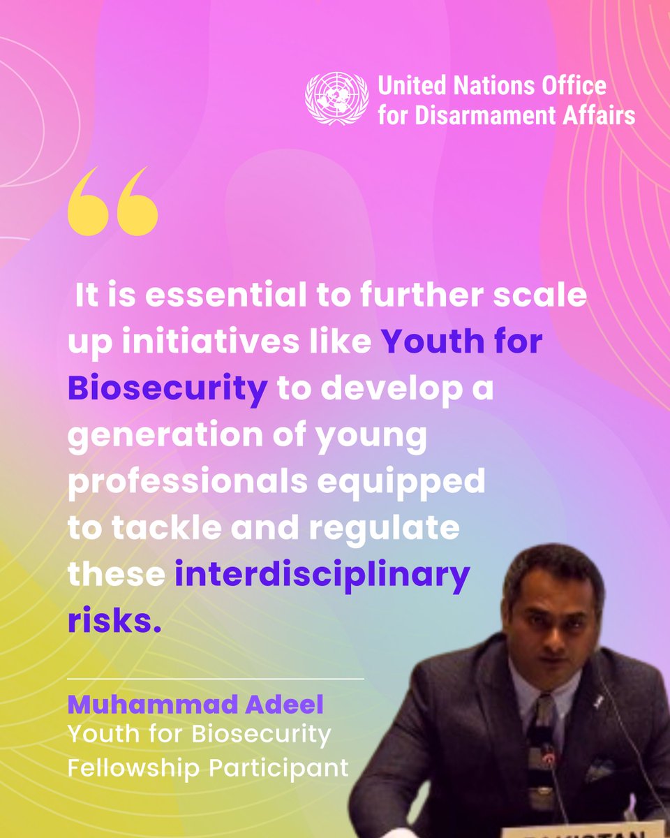 The final chapter of the #EmpoweringYouth publication is here! In this piece, Muhammad Adeel reminisces about the Youth for Biosecurity Fellowship, which became a milestone in his professional development in disarmament and science diplomacy.
Read at disarmament.unoda.org/unoda-occasion… !