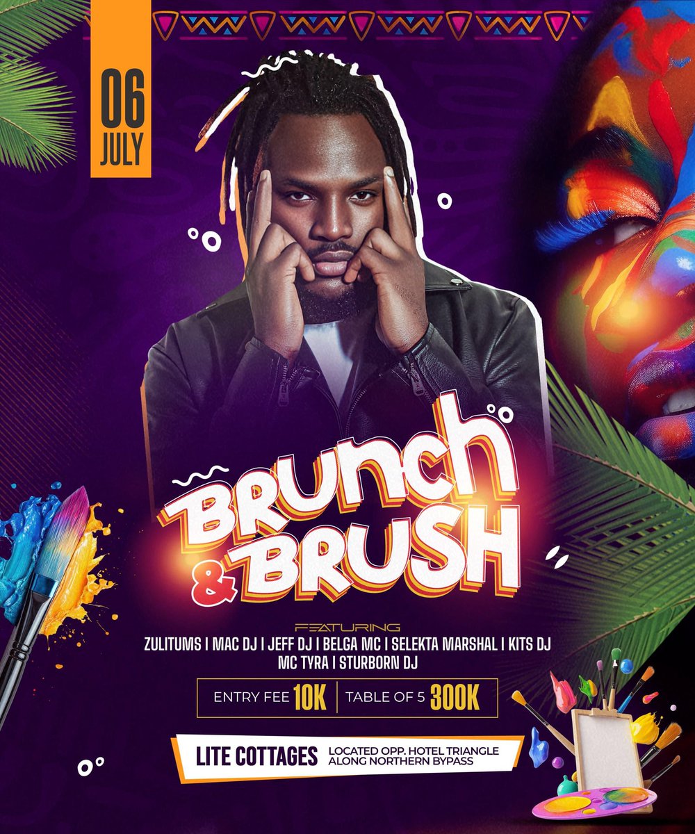 Mbarara  we’re excited to invite you to our upcoming #BrunchandBrush on 6th July, 2025 at Lite Cottages, where creativity meets deliciousness! Join us for a delightful day  of painting, sipping, and indulging in some tasty brunch treats. Entrance is 10k and a table  is 300k