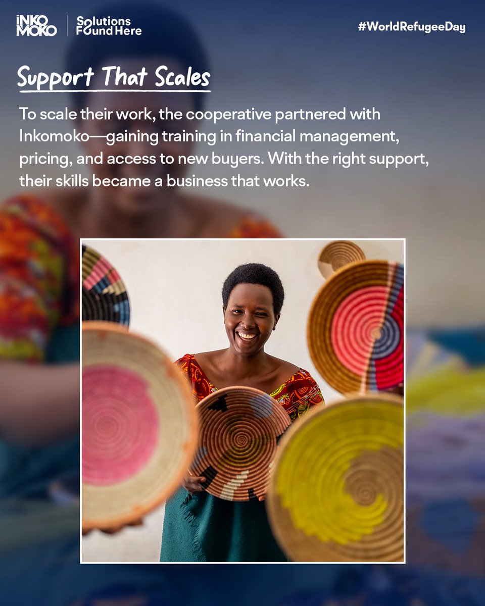Tumusifu and 40 #refugee women in Kigeme camp run a handcraft cooperative supporting over 40 households.
What made it work? 
✅Community 
✅Skills 
✅Systems that backed them to grow.

This is what real solidarity looks like.
#WorldRefugeeDay #WeAreInkomoko #SolutionsFoundHere
