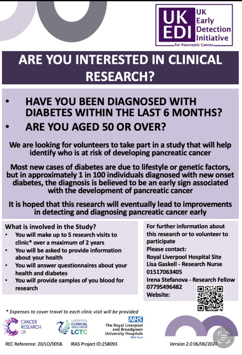 The <a href="/UKEDI1/">UK-EDI for Pancreatic Cancer</a> study is recruiting participants in Liverpool. Please find our contacts below.
If you are out of our area but you would like to participate, please go to our website to find the nearest study site to you. <a href="/nhsUHLG_RI/">NHS University Hospitals of Liverpool Group R&I</a>