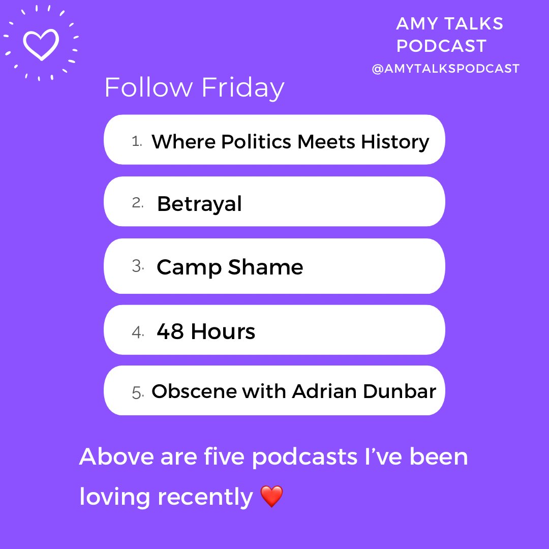 It’s #FollowFriday time, and I’ve been listening to some new shows this week ☺️ see below for the podcasts I’ve been enjoying 👇🏼 have a great weekend in the sunshine! ☀️ 

#podcasts #podcastrecommendation #podernfamily #podcastnetwork
