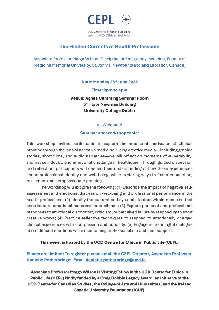 ICUF Foundation (@icuf_awards) on Twitter photo Craig Dobbin Legacy Scholar <a href="/margomwilson/">Margo Wilson</a> from Memorial University Newfoundland giving seminar & workshop on The Hidden Currents of Health Professions this Monday 23 June 2 pm - 4 pm in UCD - places limited - further info to register below 🇮🇪🇨🇦 Craig Dobbin Legacy Scholar <a href="/margomwilson/">Margo Wilson</a> from Memorial University Newfoundland giving seminar & workshop on The Hidden Currents of Health Professions this Monday 23 June 2 pm - 4 pm in UCD - places limited - further info to register below 🇮🇪🇨🇦