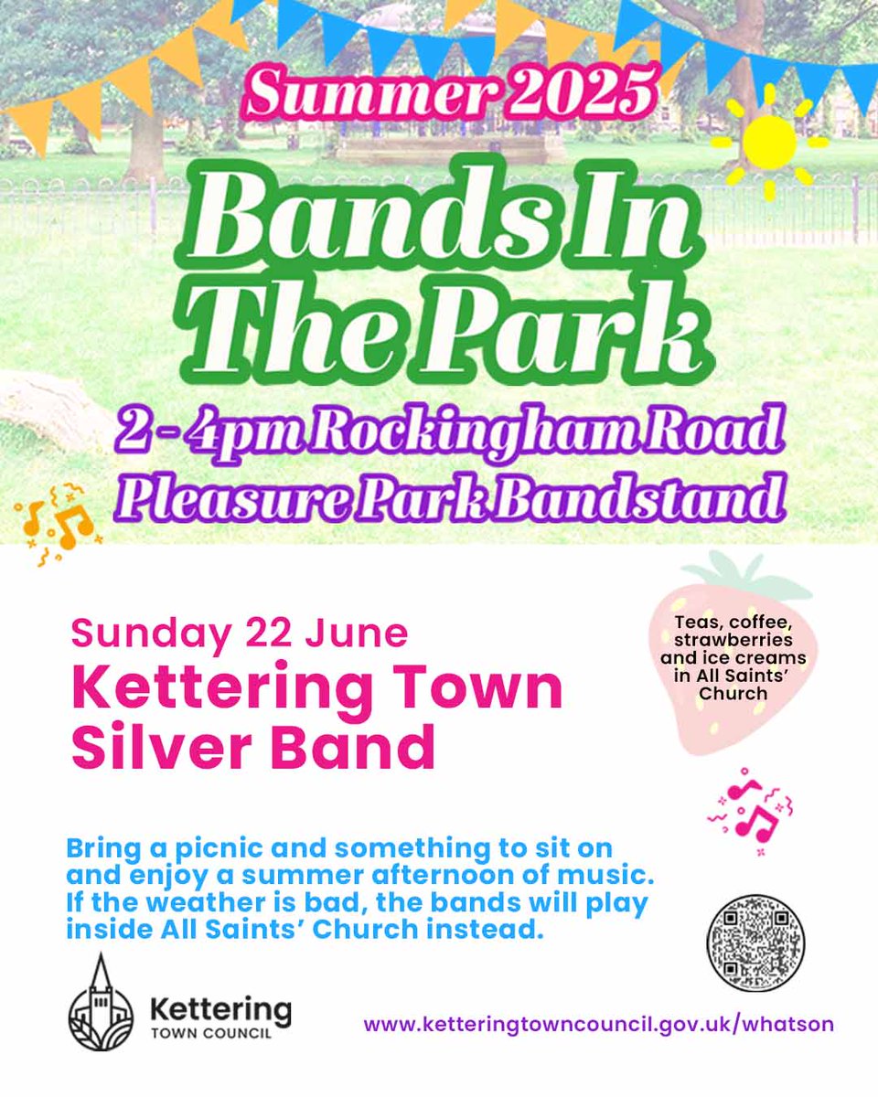 🎶 Music is in the air in the park this summer. Kettering’s historic bandstand will come alive with the popular Bands in the Park series will feature live performances every Sunday from 22 June to 24 August, and it's all free for everyone to enjoy!
ketteringtowncouncil.gov.uk/whatson