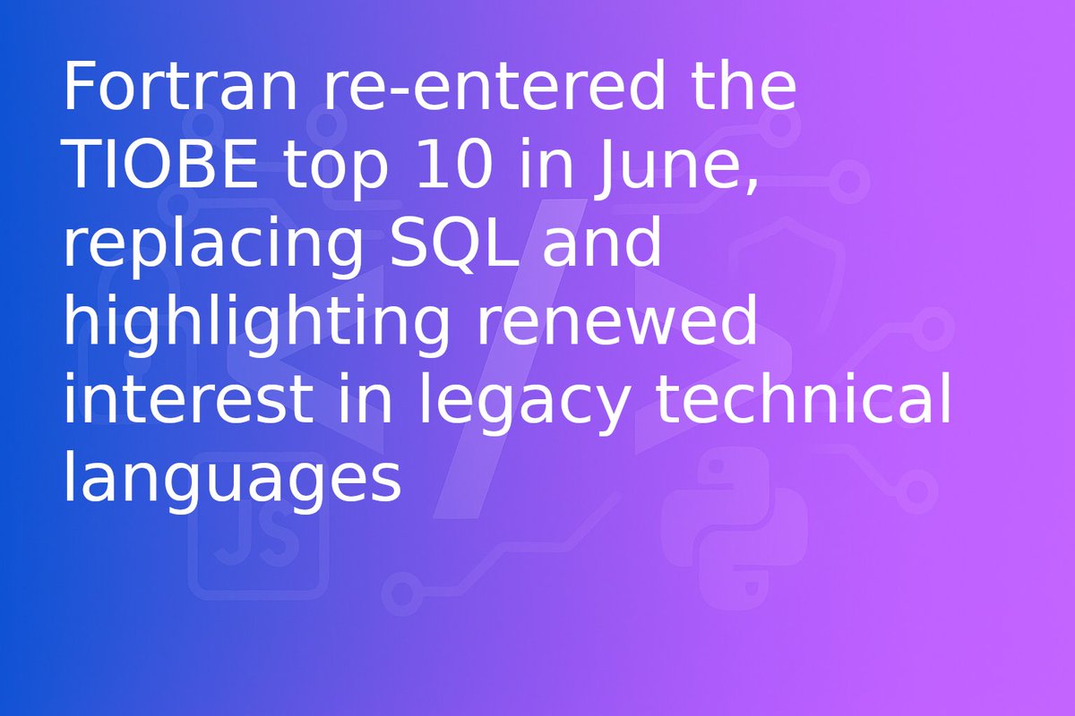 codinghuboff's tweet image. Fortran is trending again, beating SQL in popularity
#fortran #SQL #languages #Coding #codinghub