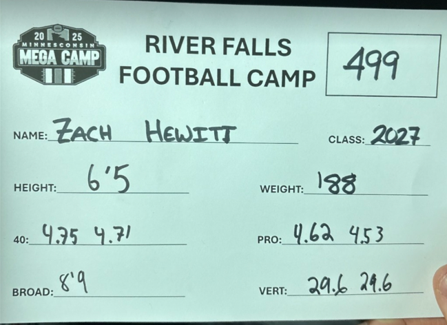 Summer Vacation So Far...

Won EVERY 1 on 1 battle over 3 football camps (11 for 11) with a couple of Moss's

Dropped 26 in a HS summer hoops win over Pewaukee.

Took 3rd at State in H-Jump

&amp; workouts have begun.  4.55 by junior year in THE goal.

#2027ontheclock
#3sportathlete