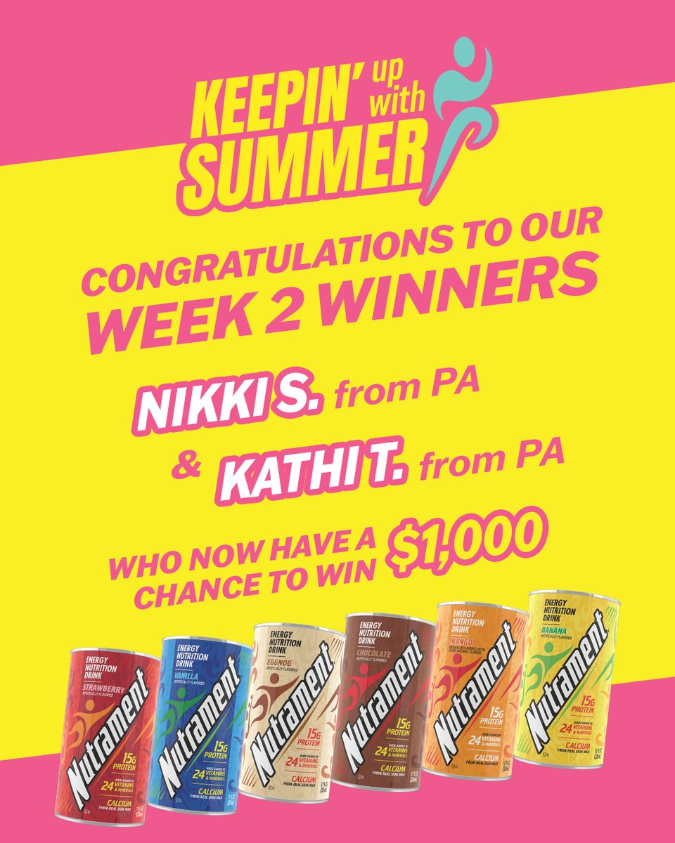Congrats 🎉 to our week 2 winners! It's not too late to enter. Look for our Keepin' Up with Summer posts for a chance to win a prize package and a $1,000 gift card! 18+ to enter. Official Rules: nutrament.com/rules #NutramentSummerPromotion #FuelYourNow