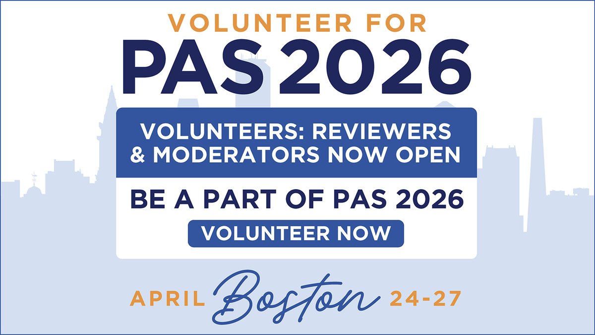 PASMeeting's tweet image. 💬 Ready to moderate or review for #PAS2026? Now’s your chance!
Volunteer opportunities are officially open — don’t miss out!
👉 ow.ly/Fu4v50W6ucq