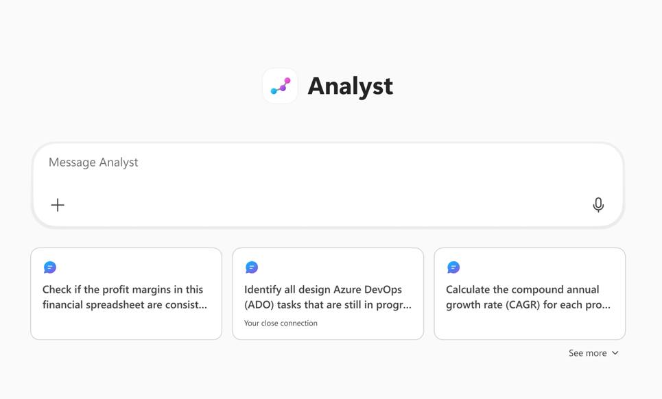 Od dat k rozhodnutím. 📊 Analyst Agent Microsoft 365 Copilot přeměňuje tabulky na grafy, souhrny a chytrá doporučení. Žádné vzorce, jen postřehy!🔗 msft.it/6017SvoHz

#MicrosoftCopilot #AnalystAgent #AIProductivity #DataAnalysis #Microsoft365 #FutureOfWork