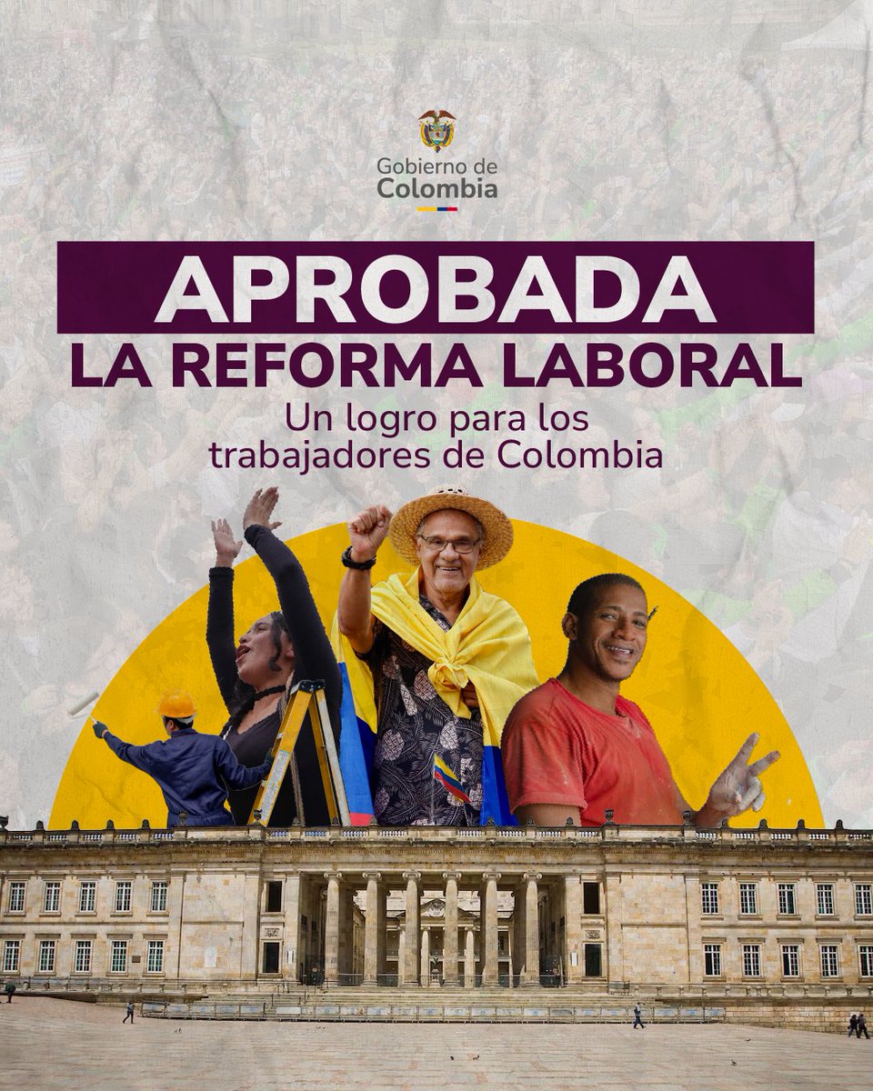 ¡Se hizo historia!
La #ReformaLaboralYa fue aprobada.
Colombia da un paso firme hacia la dignidad laboral: se recuperan derechos y se transforman las condiciones para quienes día a día construyen el país.  #VuelveElTrabajoDigno para las y los trabajadores.