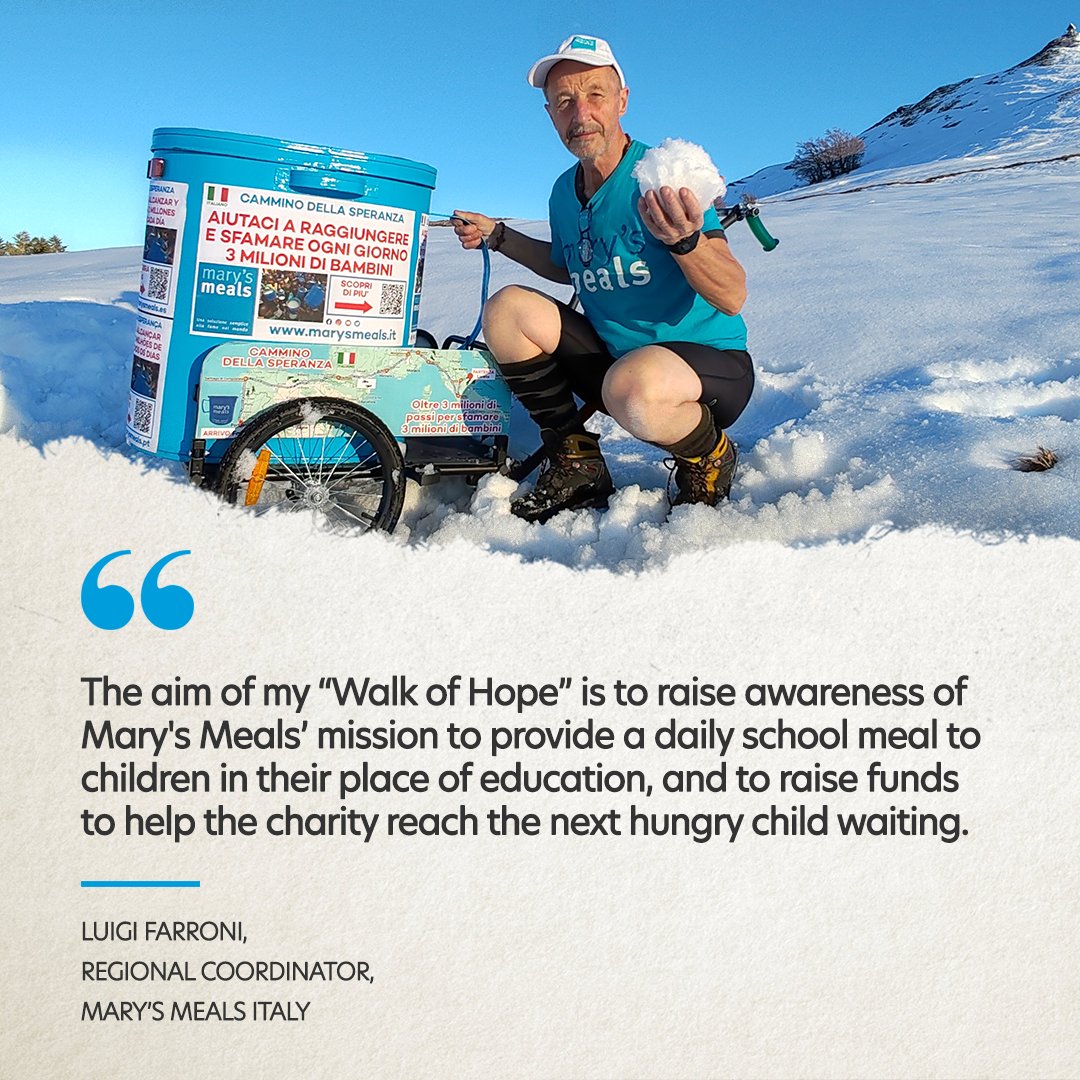 MarysMeals's tweet image. 🌍💪 Big shoutout to Luigi Farroni, walking 3,000km across Southern Europe for Mary’s Meals! 🙌 Read an interview with him about his inspiring journey: bit.ly/4n1txIl #Inspiration #EveryChild 📚🍽️