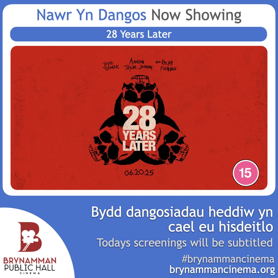 Dydd Llun / Monday

SUBTITLED

Screen 1
#28YearsLater (15) 7pm

brynammancinema.org