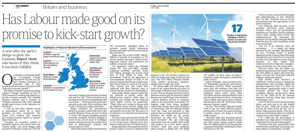 dpwhitbread's tweet image. Great to see @UKSIF featured in The Times' CEO Summit special supplement today - commenting on the role the National Wealth Fund should play in attracting private finance into green power projects 

epaper.thetimes.com/app/TIMES2/edi…
