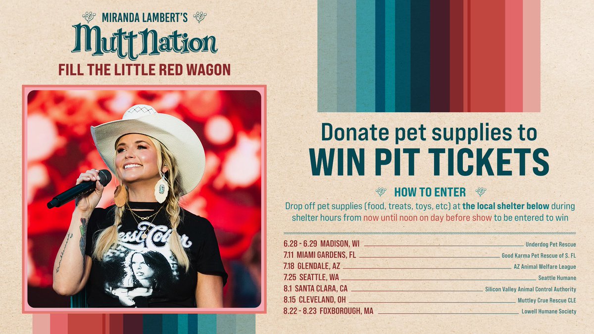 mirandalambert's tweet image. Let’s make a difference for local shelters this summer y’all 🐾💗🤠 Learn more at muttnation.com/wagon