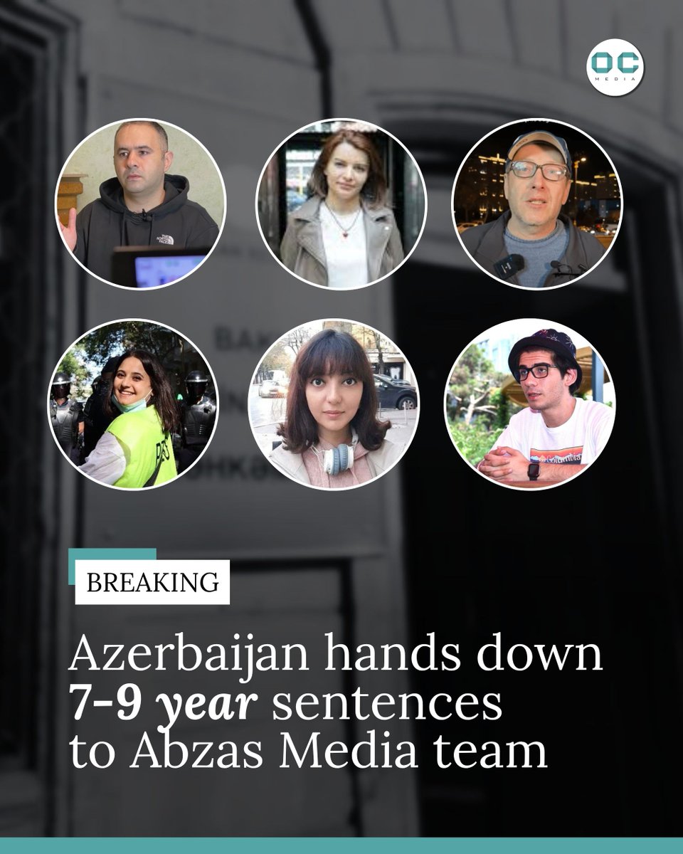 ⭕ BREAKING: The Baku Court of Grave Crimes has handed out sentences of between 7-9 years in prison to the management and journalists of <a href="/AbzasMedia/">AbzasMedia</a>, one of the last independent Azerbaijan news sites operating in the country.

➡️ More: oc-media.org/azerbaijan-han…