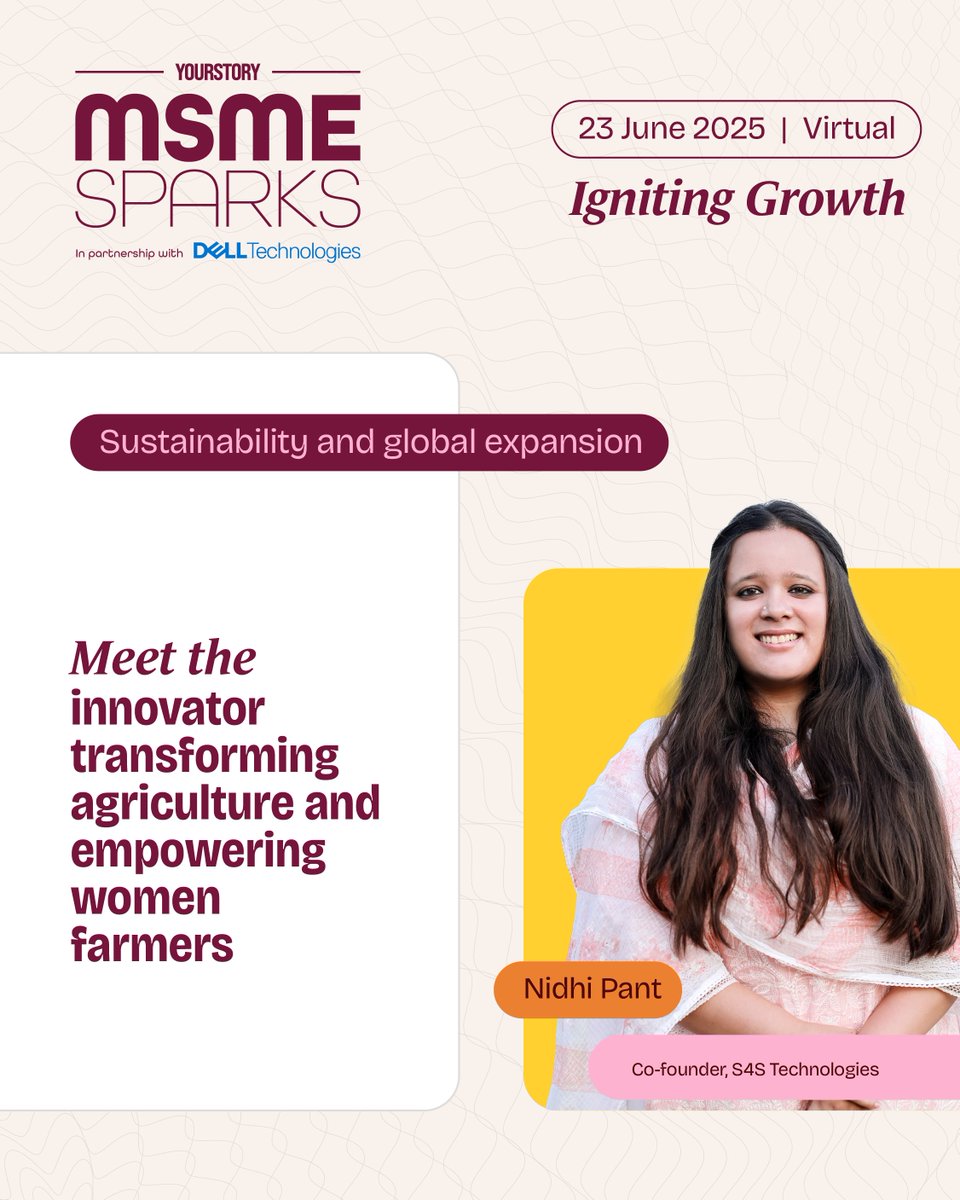 Nidhi Pant, Co-founder of S4S Technologies, is revolutionising agriculture at the intersection of gender, energy access, and financial inclusion.

Through S4S, Nidhi empowers over 800 women entrepreneurs and 20,000 farmers with tech-driven solutions, doubling their household