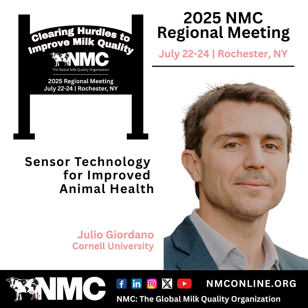 NMC (@qualitymilk) on Twitter photo 🔥 Speaker Spotlight 🔥
Meet Julio Giordano, <a href="/CornellCALS/">Cornell CALS</a>
Julio will be diving into "Sensor Technology for Improved Animal Health"
📍 2025 NMC Regional Meeting – join us to learn from a real industry expert! bit.ly/NMC2025Regional
#NMC2025 #NMCRegionalMeeting 🔥 Speaker Spotlight 🔥
Meet Julio Giordano, <a href="/CornellCALS/">Cornell CALS</a>
Julio will be diving into "Sensor Technology for Improved Animal Health"
📍 2025 NMC Regional Meeting – join us to learn from a real industry expert! bit.ly/NMC2025Regional
#NMC2025 #NMCRegionalMeeting
