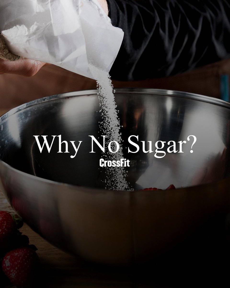 CrossFit's tweet photo. Why does CrossFit recommend no sugar?

Because it’s not just about calories; it’s about what sugar (and its sneaky substitutes) do to your metabolism, gut health, and long-term risk of chronic disease. Even “natural” sweeteners aren’t off the hook.

Want to dive deeper into the why behind CrossFit’s nutrition recommendations? #OwnYourHealth and learn more by signing up for the CrossFit Level 1 Certificate Course. → https://t.co/TSeFKOlAcx

#CrossFit #Nutrition #Health
