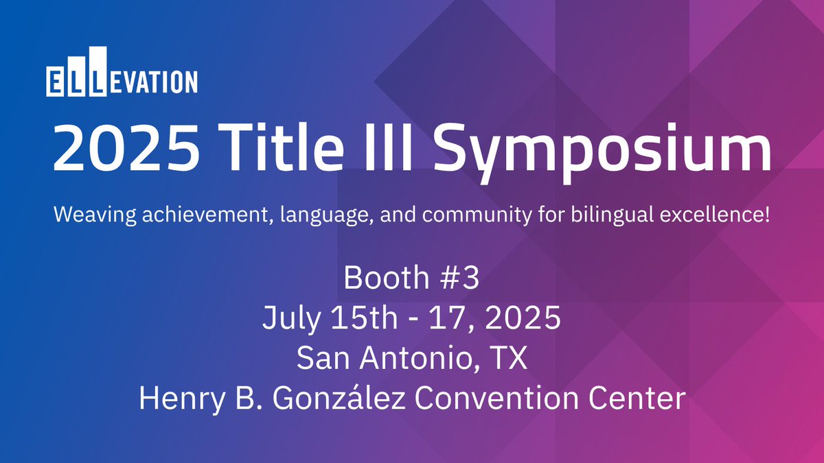 paredes_a1's tweet photo. We’re excited to see you at the 2025 Title III Symposium in San Antonio! Stop by Booth #3 to connect with Ellevation and explore how we support educators and emergent bilingual students across Texas. #TexasEducation #TexasEd #txed #BilingualExcellence https://t.co/hhRRlbUaiF