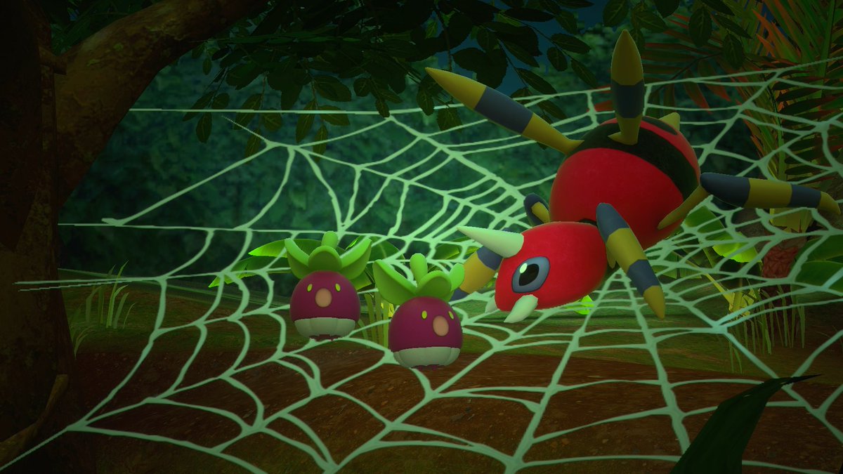 PkmnSnapBot's tweet image. Wake up! It's just a dream! #Bounsweet #Ariados #NewPokemonSnap #NintendoSwitch