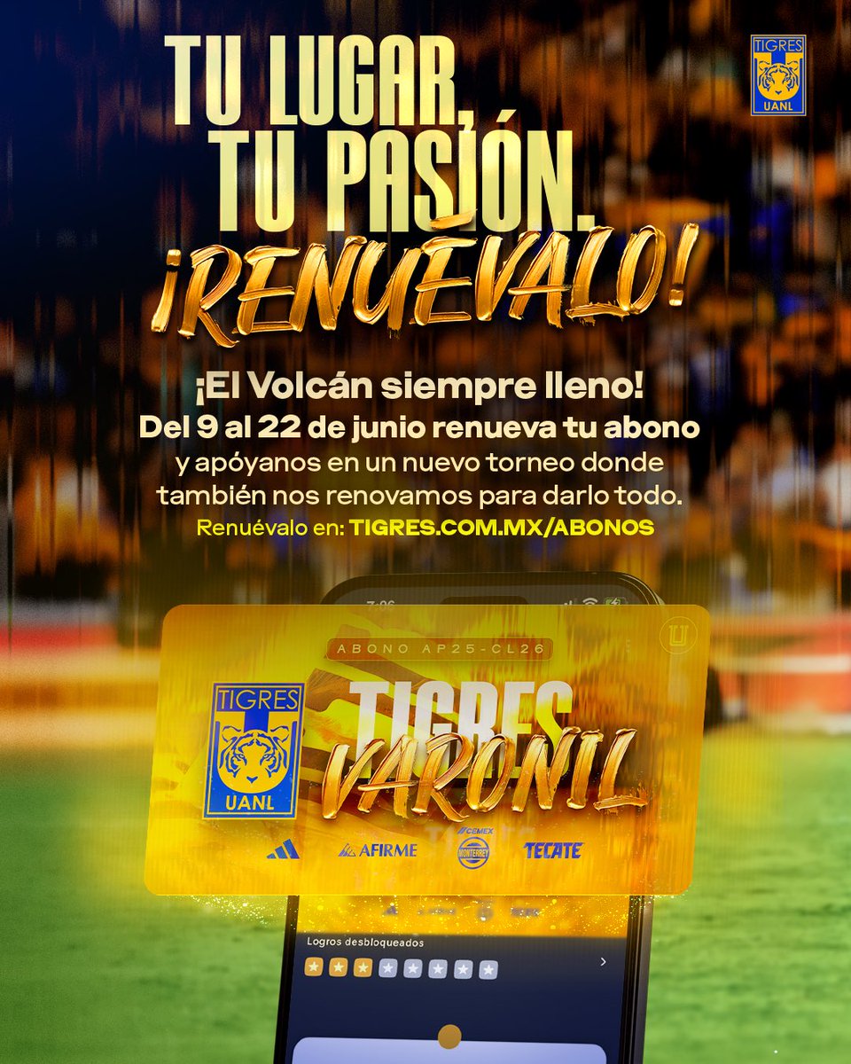 🚨 ¡Últimos días para renovar tu abono!

🐯 Recuerda que tienes hasta el 22 de junio para asegurar tu lugar de la Temporada 25/26 y vivir la pasión junto a La U.

Toda la información aquí:
➡️ tigres.com.mx/es/abonos/