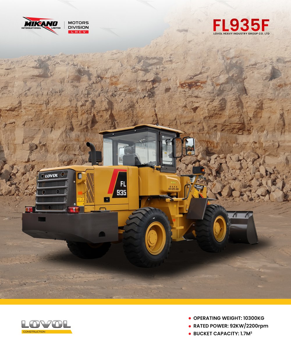 This LOVOL Wheel Loader is built to handle demanding environments with ease and accuracy. With an operating weight of 10,300Kg and rated power of 92KW @ 2200rpm, this machine delivers power, durability, and reliability every time.

Trust the machine that’s made to move more.