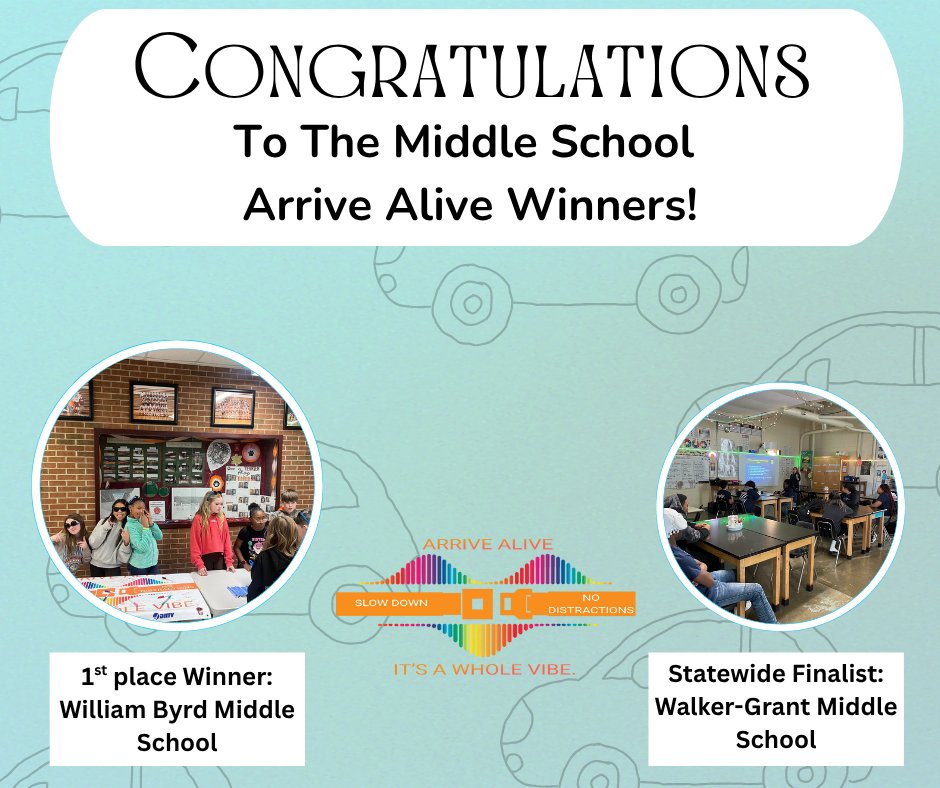 Congratulations to the 2025 Middle School Division Arrive Alive Winners! These two schools have dedicated the spring semester to promoting YOVASO throughout their schools and communities! Great Job! 👏 🚗