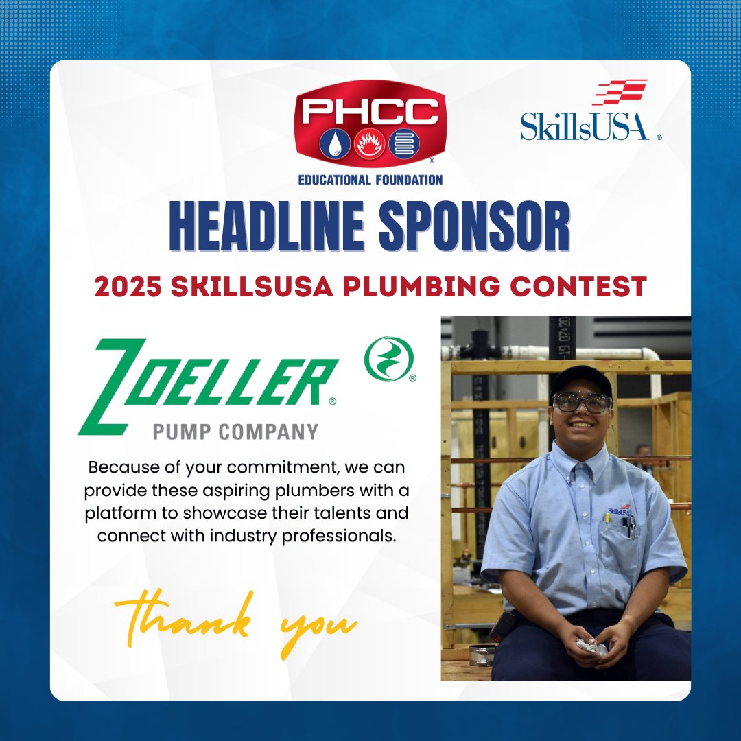 The SkillsUSA Plumbing Championship is next week, with 50 students showing off their plumbing skills. Thanks to our dedicated volunteers, plus our amazing sponsors like Zoeller!
ow.ly/XFVO50Wa8pM

#PHCCEducationalFoundation #PHCCAcademy #PHCC #SkillsUSA #Zoeller