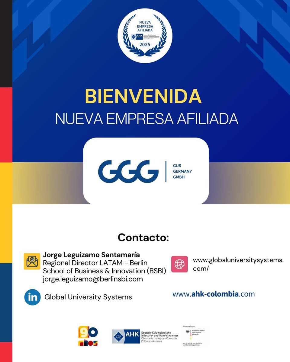 🚀 Global University Systems se une a #AHKColombia como nuevo afiliado.
Una red educativa internacional que transforma vidas a través del conocimiento y un modelo de aprendizaje inclusivo, accesible y digital.

¡Bienvenidos!
🔗 lnkd.in/emqAVuAv
#NuevosAfiliadosAHKColombia