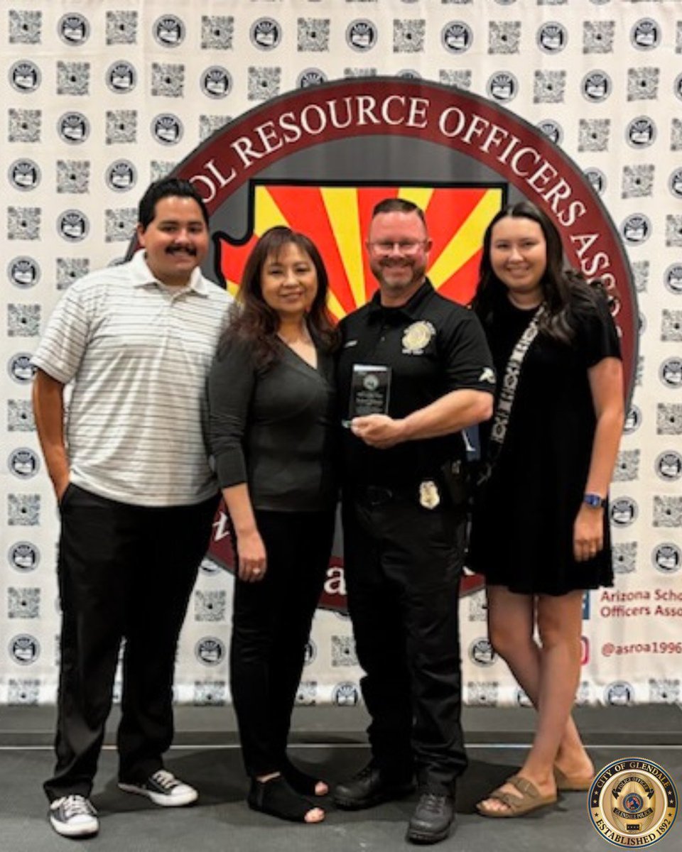 ✨ Feel Good Friday! ✨
Big congrats to Officer Rob Schmuck, who was named School Resource Officer of the Year for Arizona by the Arizona School Resource Officers Association! 🏆
We’re proud of you! #GlendaleAZPD #FeelGoodFriday #SROOfTheYear #SchoolSafety