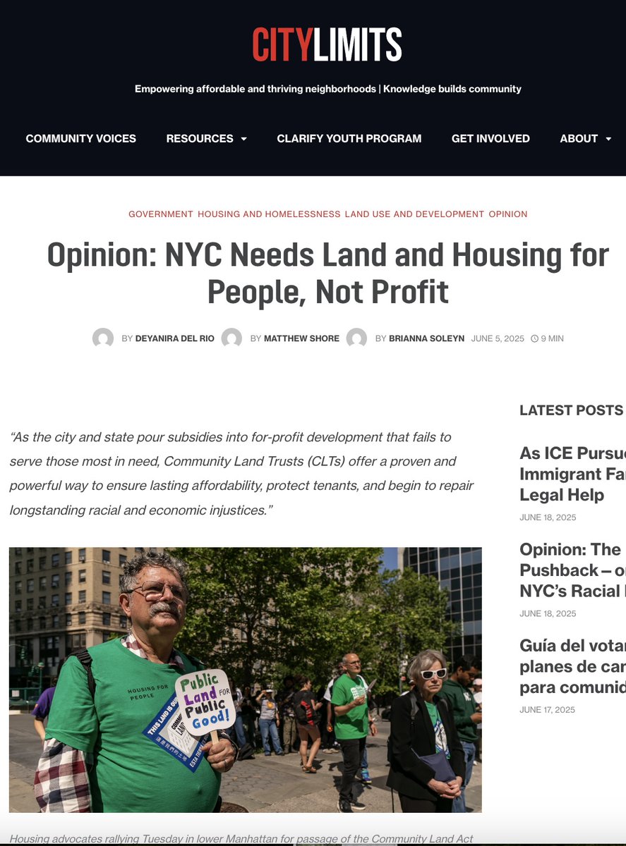 ICYMI -  check out this op-ed by our board member Brianna Soleyn and our comrades at South Bronx Unite and New Economy Project

Opinion: NYC Needs Land and Housing for People, Not Profit 
ow.ly/JPzc50WcUNL 

#passtheCLA