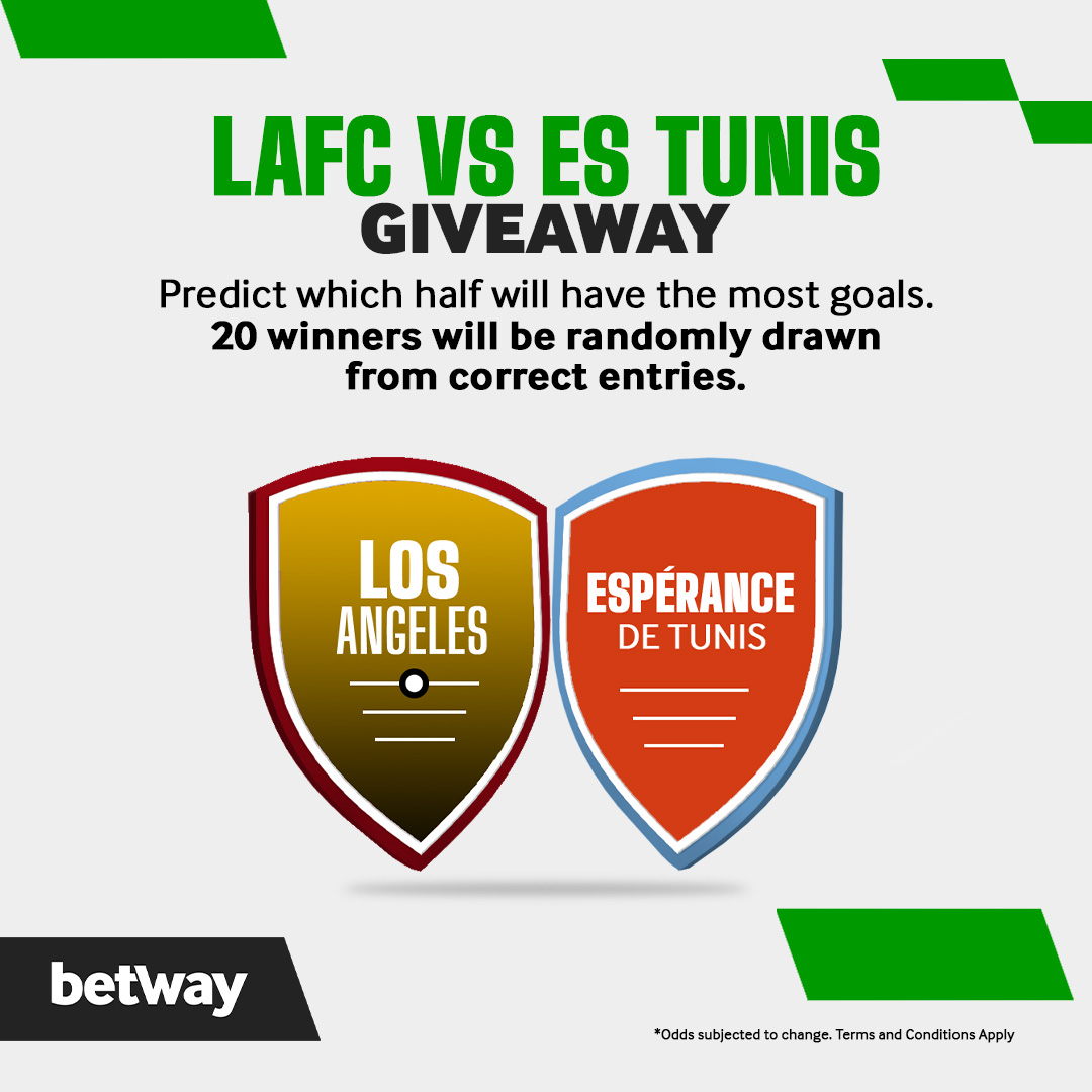 📣 LAFC 🆚 ES Tunis – Giveaway Time!
Which half will have the most goals? First or Second?
🔥 20 lucky winners will get MK10,000 Free Bet Vouchers — randomly drawn from correct predictions!
To enter:

 ✅ Follow Betway Malawi
 💬 Comment with your prediction
 🔁 Retweet this post
