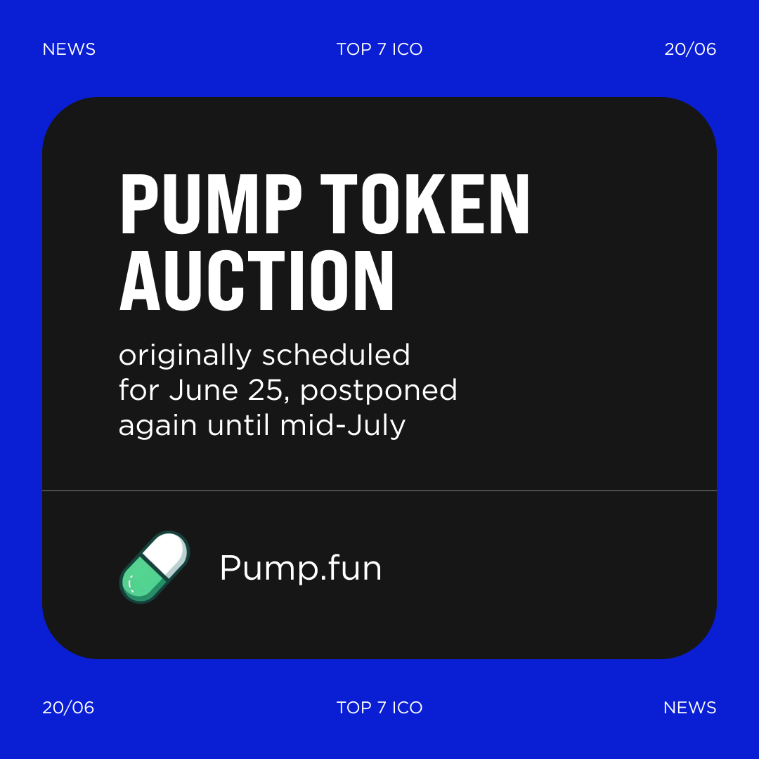 P​u​m​p​.​f​u​n token auction originally scheduled for June 25, postponed again until mid-July

Sources familiar with the matter disclosed that since #Pumpfun began planning to issue and auction tokens late last year, the event has been delayed multiple times. 

#Tokenauction is
