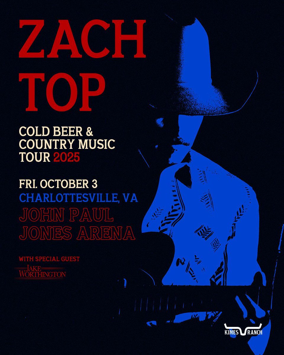 Just announced! Zach Top’s Cold Beer &amp; Country Music Tour is coming to Charlottesville at John Paul Jones Arena with Jake Worthington on October 3, 2025. Tickets are on sale Friday, June 27th at 10am!

#zachtop #jpjam #uva #cville