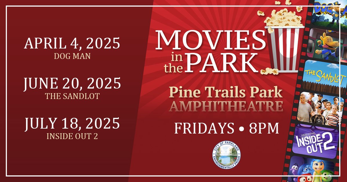 Channel your inner rough-and-tumble ‘60s kid and take in “The Sandlot” this evening at the Pine Trails Park Amphitheatre, 10561 Trails End. Be one with the Great Lawn or bring your favorite blankets and lawn chairs for a classic film under the stars. cityofparkland.org/movies