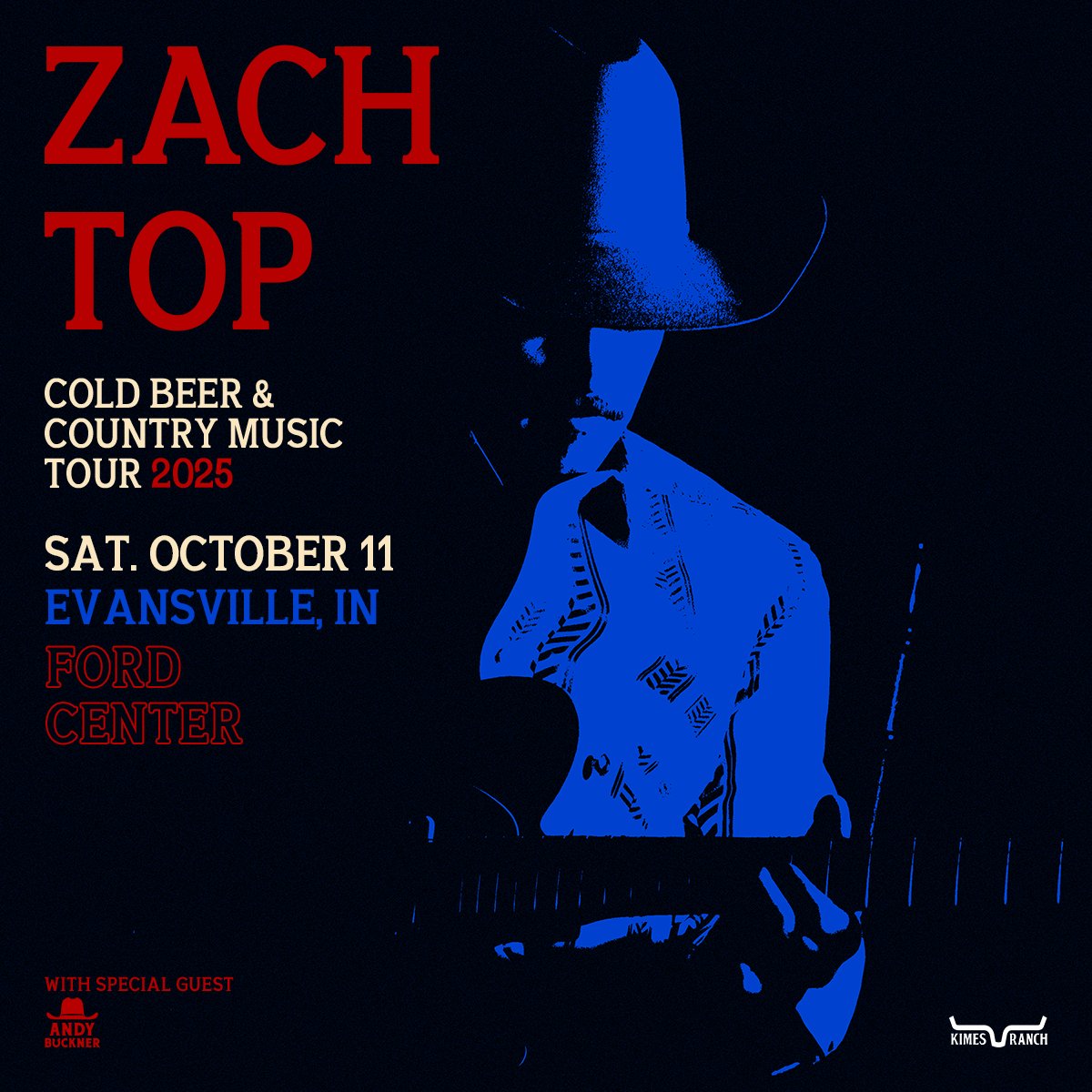 Just announced! Zach Top’s Cold Beer &amp; Country Music Tour is coming to Evansville at Ford Center with Andy Buckner on Saturday, October 11th. Tickets are on sale Friday, June 27th at 10am! Tickets will be available at the Ford Center Ticket Office &amp; bit.ly/ZachTopFord_20…