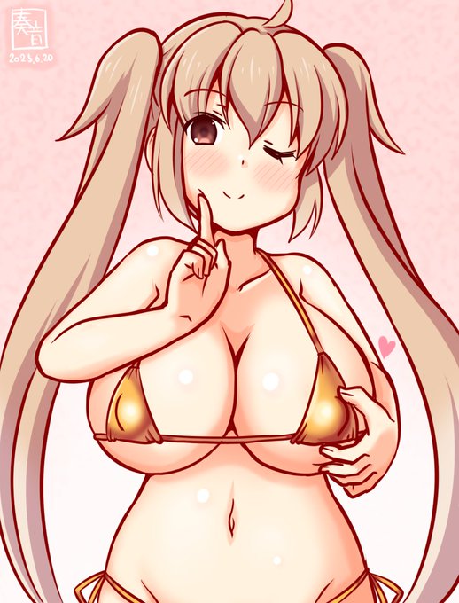 「提督、元気ない時は村雨が元気分けてあげるから♪
 …はいっ! どう? 元気でた?」

#艦これ版真剣お絵描き60分一本勝負_20250620
#村雨 