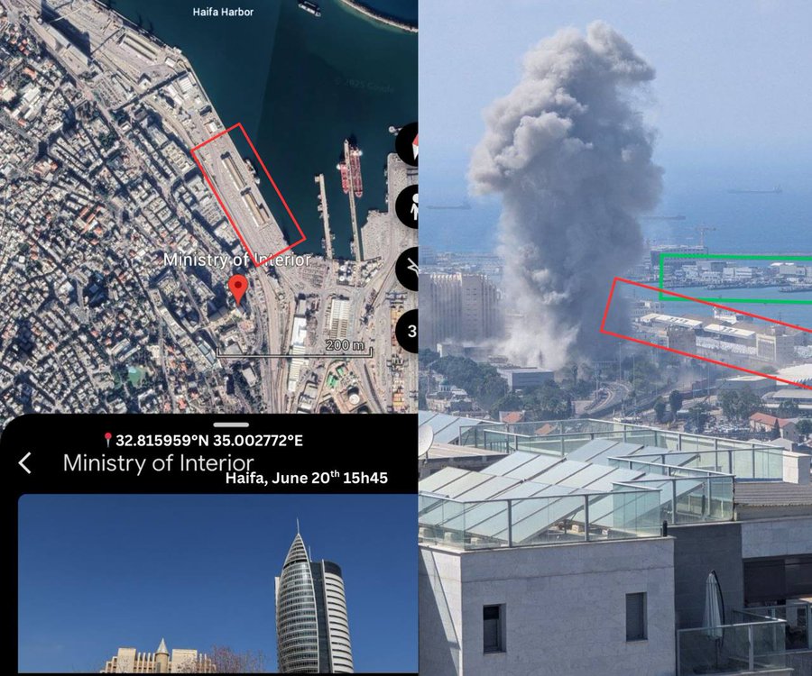 Geolocation identified: An Iranian ballistic missile strikes the Israeli Ministry of Interior complex in Haifa.

Coordinates: 32.815959°N, 35.002772°E

#TNT_360