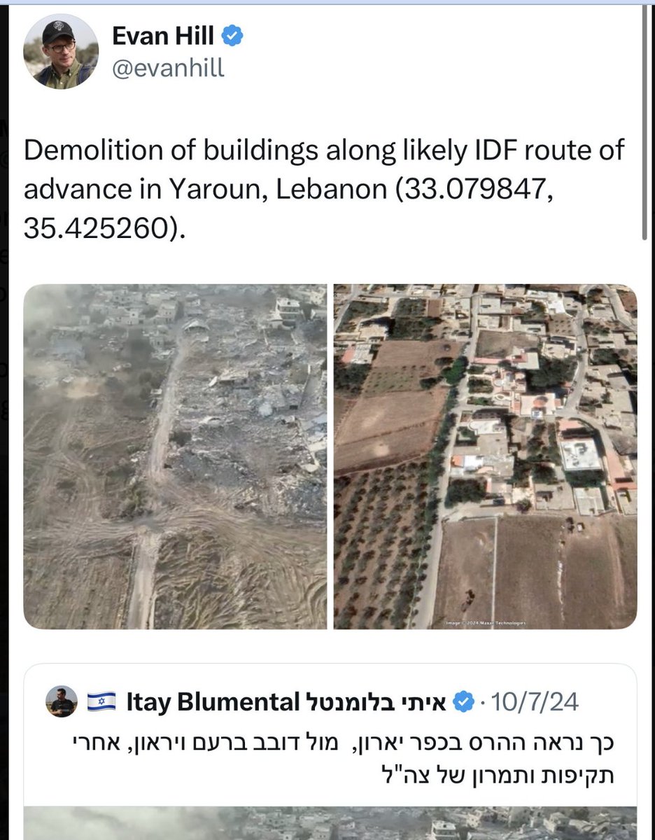 ggreenwald's tweet photo. Israel loyalists like @BillAckman spent all day smearing WashPost journalist @evanhill as a traitor and demanding Bezos stop him: because he posted *publicly available* geolocation data showing Iran's missile hits in Israel.

Hill has done this for years for many wars in many countries: not just in Israel. The journalistic purpose: to authenticate photos and understand what surrounds the sites that were hit. It's called "reporting."

But the Israel loyalist who first demanded Ackman and Bezos stop Hill's work, @MarinaMedvin, explicitly emphasized that Israel ordered such information to be concealed: as if American reporters are like the US Congress and must obey orders from Netanyahu.

At least Medvin acknowledged hours later that Hill has done this for many conflicts, not just in Israel. Ackman, of course, hasn't knowledge that. 

Obviously, if Hill can get this information from public data, Iran has it and far more. Iran has the targeting coordinates of these sites and far more than that (on-the-ground spies). Hill isn't even in Israel. Hill isn't giving Iran anything they don't easily have themselves.

This is not just about smearing a good journalist, but more so about demanding US media not report anything Israel doesn't want reported. Israel's real motive is to hide how effective Iran's hits have been, and its billionaire loyalists in the US like Bill Ackman want to use their power to force American journalists to obey Israeli orders and serve its interests in what they show and hide (same reason Fox's Trey Yingst has been so widely attacked).