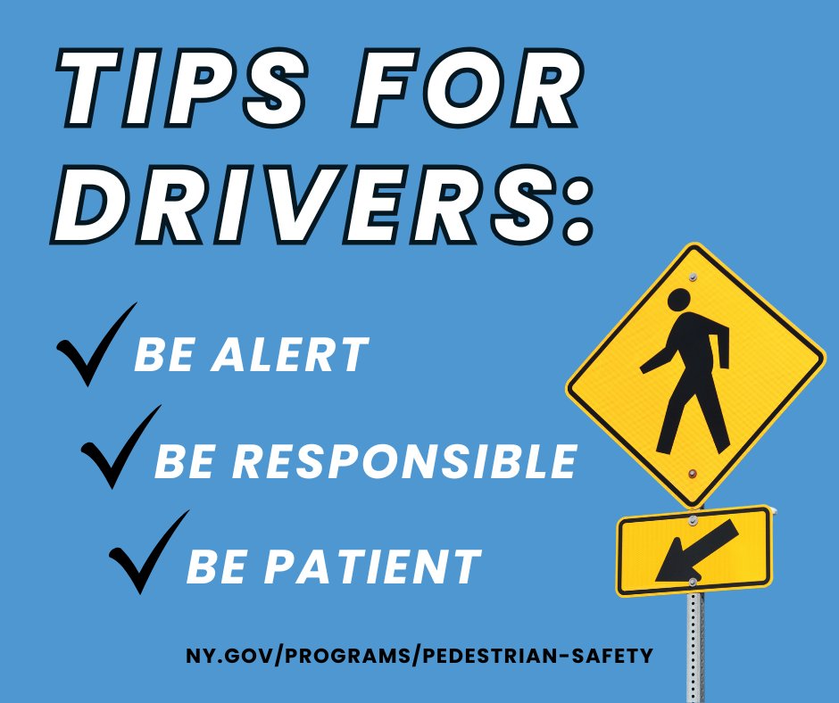 June 20 (today) marks the first day of summer and drivers should be prepared to see more pedestrians and bicyclists on our roads.

Pedestrian safety is a shared responsibility. Follow these tips and go to ny.gov/pedestrian-saf… for even more information.