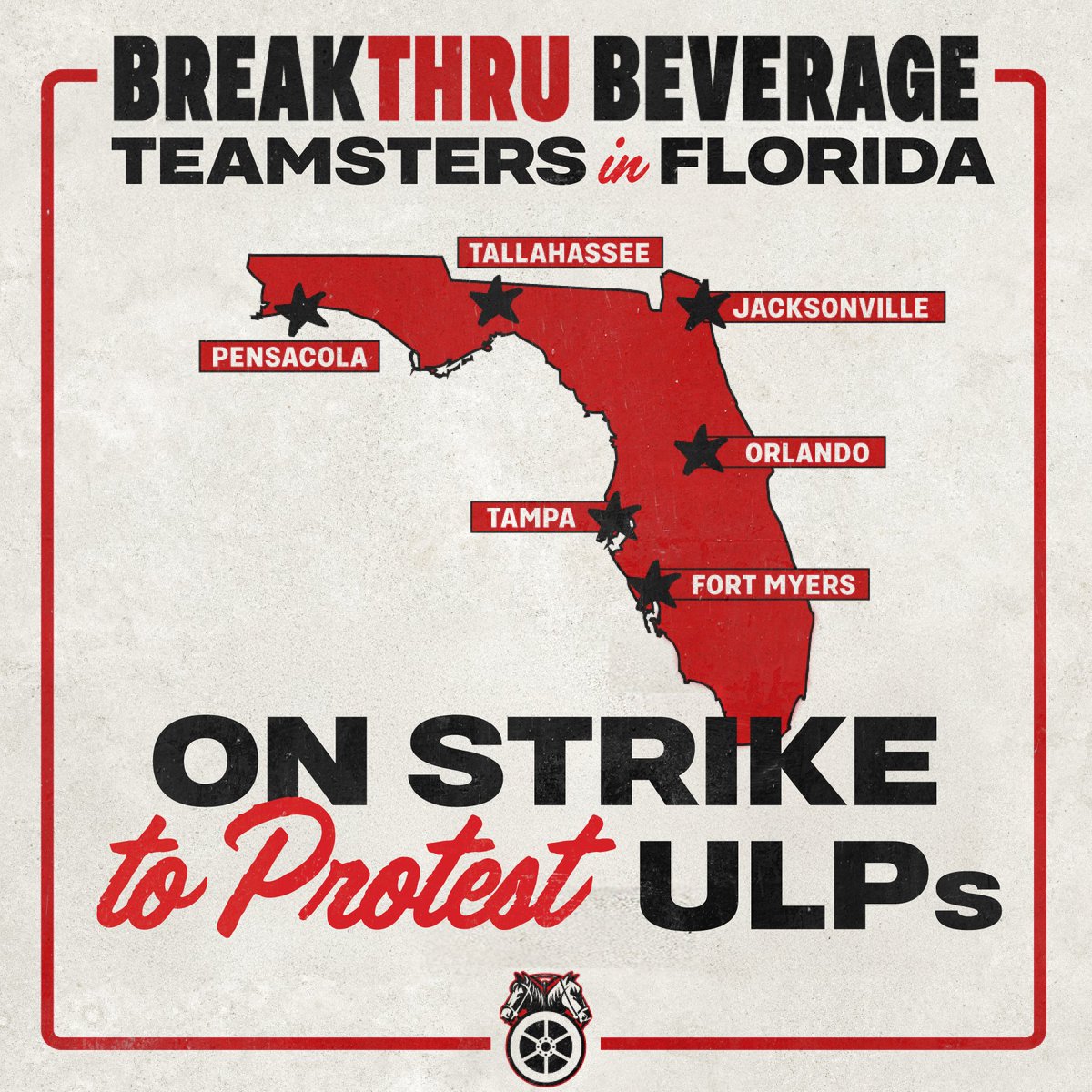 Teamsters have been on strike at Breakthru Beverage for two weeks in six cities across Florida to protest the multibillion-dollar company’s unfair labor practices. Breakthru Beverage has refused to bargain in good faith, illegally terminated workers for supporting the union, and