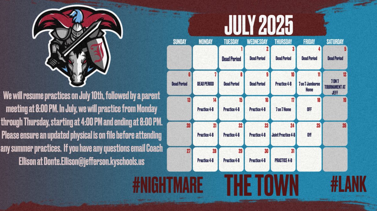 The June workouts are complete. Now, it's time for July practices following the dead period!!!!!! <a href="/JtownHS/">Jeffersontown High</a>