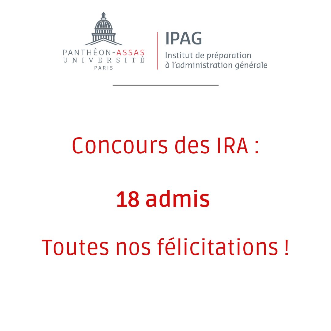 L’#IPAGdeParis félicite ses 18 étudiants admis au concours des IRA 2025. Mention spéciale à l’une d’entre eux, major à l’IRA de Metz. Bravo pour ce succès et tous nos vœux pour la suite en administration !
#ConcoursIRA #ChoisirLeServicePublic