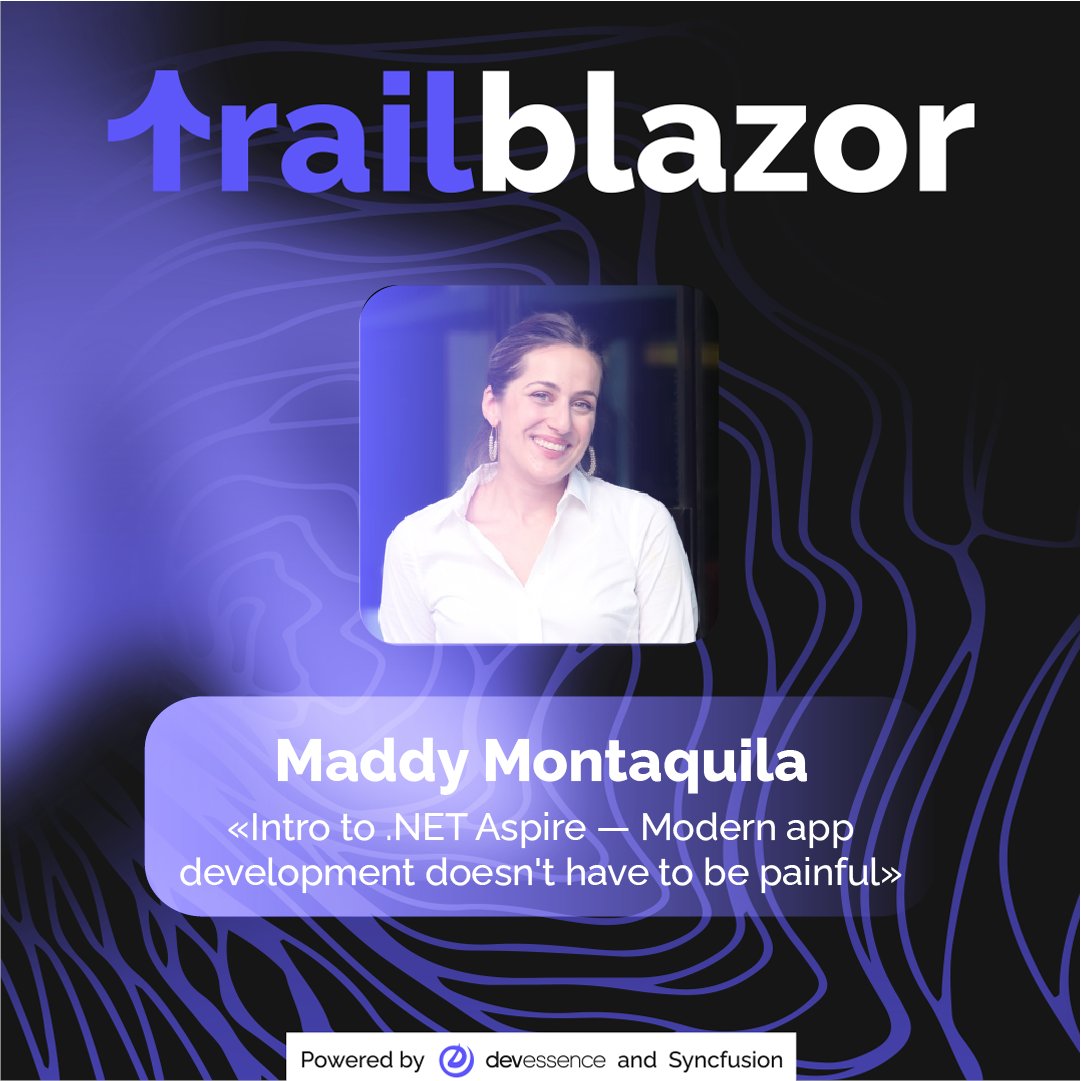 TrailBlazor Conference (@trail_blazor) on Twitter photo ⚡️"Intro to .NET Aspire - Modern app development doesn't have to be painful" with <a href="/maddymontaquila/">maddy montaquila</a>
Join to learn how "Aspirifying" your app gets developers back to developing again! 💙
trailblazor.net
#dotnet #aspire #webdevelopmnet ⚡️"Intro to .NET Aspire - Modern app development doesn't have to be painful" with <a href="/maddymontaquila/">maddy montaquila</a>
Join to learn how "Aspirifying" your app gets developers back to developing again! 💙
trailblazor.net
#dotnet #aspire #webdevelopmnet