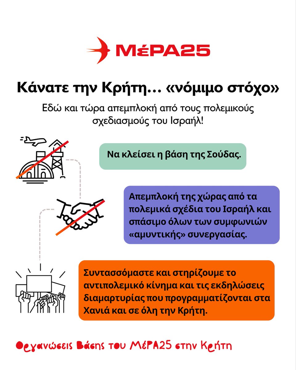 Εδώ και τώρα απεμπλοκή από τους πολεμικούς σχεδιασμούς του Ισραήλ 👉 mera25.gr/kanate-tin-kri…