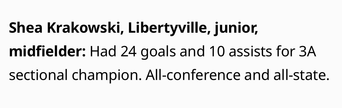 Shea Krakowski 2026 (@sheakrakowski) on Twitter photo Huge thank you to
<a href="/LCNewsSunSport/">News-Sun Sports</a> and
<a href="/bobnarang/">Bobby Narang</a> for naming me to the News-Sun Girls Soccer All-Area First Team! So fun to see a few of my <a href="/2008Eclipse/">Eclipse Select 2008 ECNL</a> teammates as well! Grateful to be recognized!
<a href="/EclipseSelectSC/">Eclipse Select SC</a> Huge thank you to
<a href="/LCNewsSunSport/">News-Sun Sports</a> and
<a href="/bobnarang/">Bobby Narang</a> for naming me to the News-Sun Girls Soccer All-Area First Team! So fun to see a few of my <a href="/2008Eclipse/">Eclipse Select 2008 ECNL</a> teammates as well! Grateful to be recognized!
<a href="/EclipseSelectSC/">Eclipse Select SC</a>