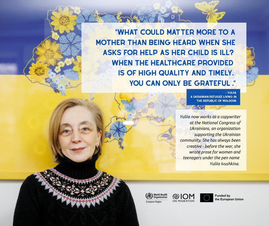 WHO/Europe (@who_europe) on Twitter photo Yuliia’s story of healing far from home👉 bit.ly/3ZF5uoJ
A testament to the power of health, hope, and solidarity for 🇺🇦#refugees in 🇲🇩the Republic of Moldova.
<a href="/IOM_ECA/">IOM Europe and Central Asia</a> <a href="/EU_Health/">EU One Health</a>
#WorldRefugeeDay #HealthForAll Yuliia’s story of healing far from home👉 bit.ly/3ZF5uoJ
A testament to the power of health, hope, and solidarity for 🇺🇦#refugees in 🇲🇩the Republic of Moldova.
<a href="/IOM_ECA/">IOM Europe and Central Asia</a> <a href="/EU_Health/">EU One Health</a>
#WorldRefugeeDay #HealthForAll