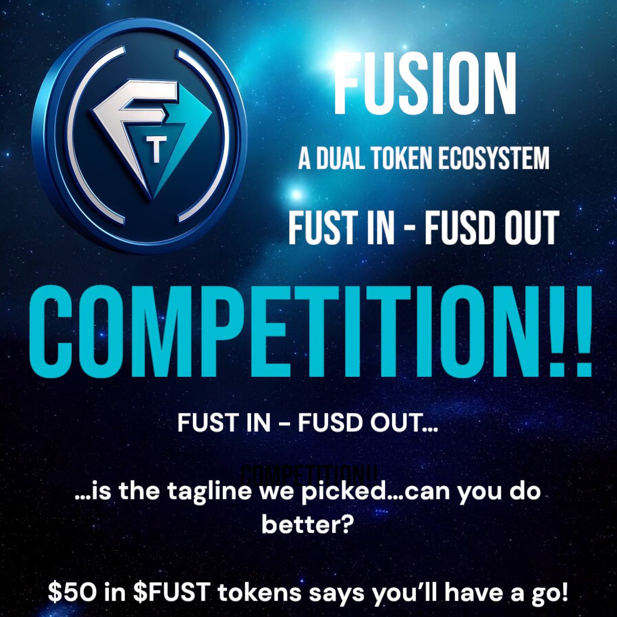 FUST IN - FUSD OUT! Beat our tagline for a chance to win!

▶️ FOLLOW <a href="/FUSDFinance/">FUSD</a> 
▶️ SHARE THIS POST &amp; TAG 3 FRIENDS
▶️ DROP YOUR TAGLINE IN THE COMMENTS!

Shortlist of 10 will be put to the vote in our TG and a winner selected on Sunday 22nd!

t.me/FUSDFinance